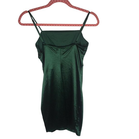 Holiday Fairy Dress Christmas Women Medium Green Satin Ruched Bodycon Mini Party - Picture 14 of 16